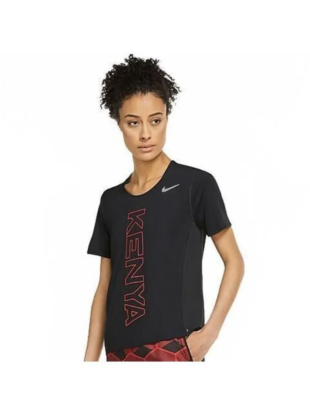 Nike Team Kenya City Sleek Running Top CV0385-010 Black Women's Size Medium